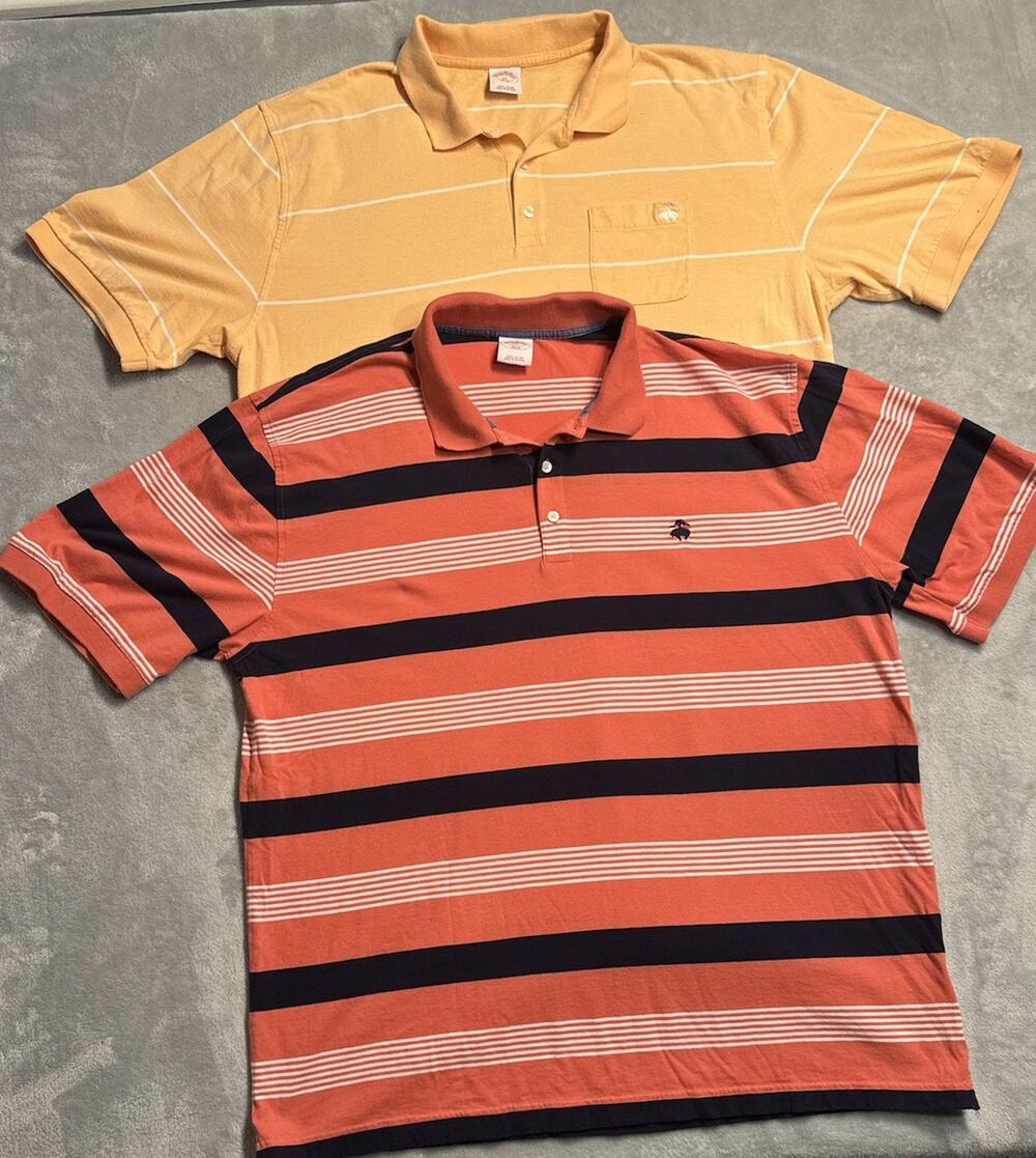 Lot of 2 Brooks Brothers 346 2XL Polo Shirt XXL Pink Peach Blue White Stripped